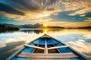 uma barco em a água às pôr do sol. gerado por IA foto