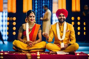indiano Casamento cerimônia dentro a cidade. gerado por IA foto