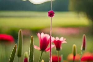 uma Rosa flor é dentro a meio do uma campo. gerado por IA foto