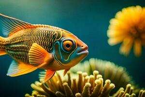 uma peixe com brilhante cores natação dentro a oceano. gerado por IA foto