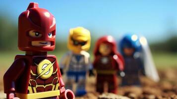 Lego Heróis equipe acima para Salve  a mundo ai generativo foto