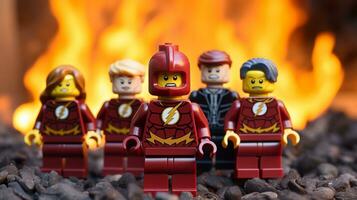 Lego Heróis equipe acima para Salve  a mundo ai generativo foto