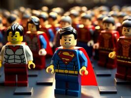 Lego Heróis equipe acima para Salve  a mundo ai generativo foto