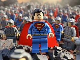 Lego Heróis equipe acima para Salve  a mundo ai generativo foto