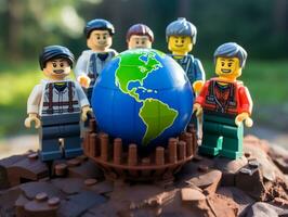 Lego Heróis equipe acima para Salve  a mundo ai generativo foto