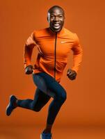 jovem africano homem vestido dentro roupa de esporte claramente ativo e cheio do energia ai generativo foto