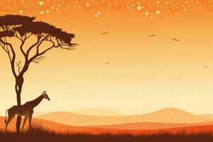 pitoresco girafa africano savana árvore. gerar ai foto