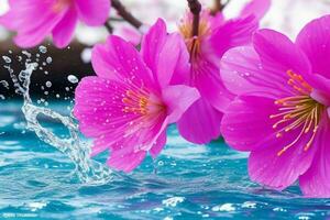 água salpicos em a sakura flor. fundo. ai generativo pró foto