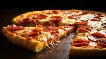 delicioso pizza com grande quantidade do queijo e muito apetitoso. generativo ai foto