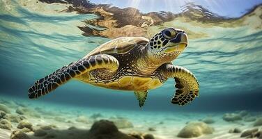 foto do mar tartaruga dentro a galápagos ilha. generativo ai