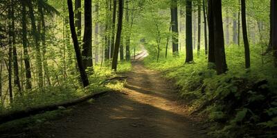 uma estrada com lindo floresta. ai gerado foto