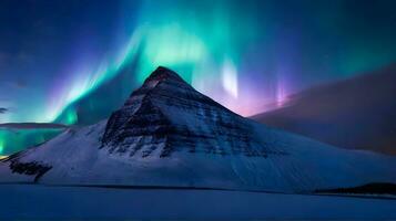 aurora boreal, norte luz dentro a noite céu sobre montanha. ai generativo foto