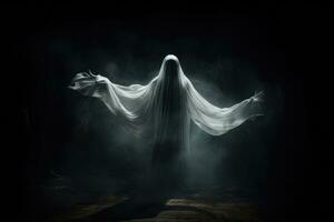 assustador fantasma em Sombrio fundo. generativo ai foto