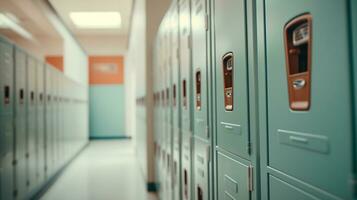 generativo ai, linha do Alto escola armários dentro a corredor, armário quarto foto