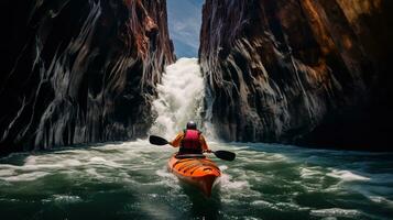 generativo ai, caiaque jangada rio cachoeira, extremo esporte conceito, água Branca caiaque foto