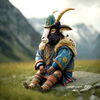 ai gerado pequeno íbex pastor dentro tradicional vestuário foto