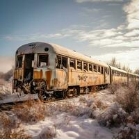 solidão dentro neve abandonado trem no meio inverno abraço generativo ai foto