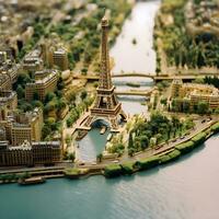 ai gerado perfeito topo Visão miniatura Paris em o circuito borda foto