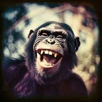 alegre chimpanzé uma retrato do uma rindo chimpanzé generativo ai foto