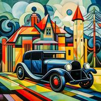 Kandinsky inspirado vintage carro generativo ai arte foto