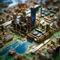 ai gerado miniatura Paris em uma placa mãe foto