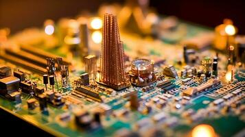 ai gerado miniatura Paris em uma placa mãe foto