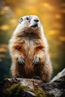 majestoso marmota uma montanha retrato generativo ai foto