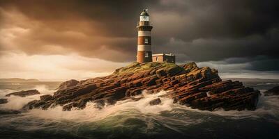 majestoso farol às nascer do sol uma generativo ai obra-prima foto