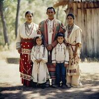 tradicional nativo americano família traje, generativo ai foto