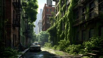 Manhattan selva Pós-apocalíptico urbano crescimento excessivo. generativo ai. foto