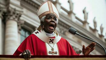 perturbador feminismo Preto menina papa às Vaticano sacada. generativo ai. foto