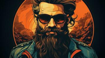 hipster homem com grandes barba e oculos escuros. vetor ilustração. foto