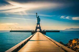 a estátua do liberdade dentro a fundo. gerado por IA foto