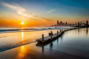 a Sol sobe sobre a cidade Horizonte. gerado por IA foto