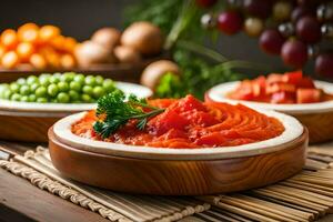 uma tigela do Comida com legumes e eu no. gerado por IA foto