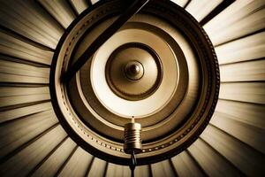 uma fechar acima do uma luz lâmpada dentro uma circular forma. gerado por IA foto