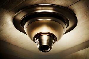 uma luz fixação suspensão a partir de a teto dentro uma sala. gerado por IA foto
