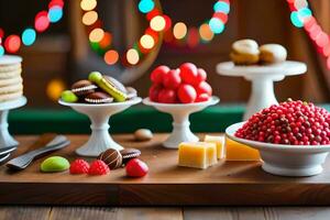 Natal bufê com fruta, queijo, nozes e sobremesas. gerado por IA foto