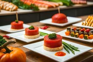 uma bufê mesa com aperitivos e legumes. gerado por IA foto