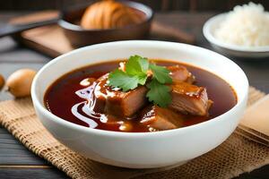 chinês carne de porco e feijão coalhada sopa. gerado por IA foto