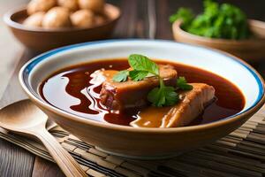 chinês carne de porco e feijão sopa. gerado por IA foto