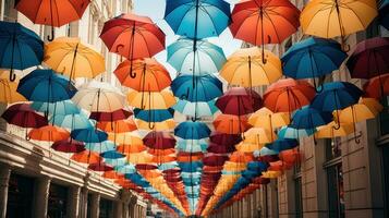 colorida guarda-chuvas dentro a cidade foto