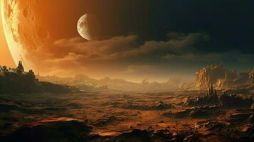 planeta lunar cratera panorama ai gerado foto