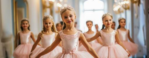 classe do pequeno meninas bailarinas estão dançando foto