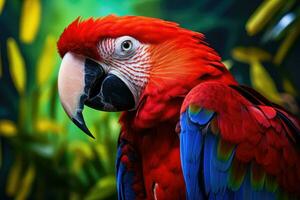 colorida escarlate arara papagaio dentro selva. ai generativo foto