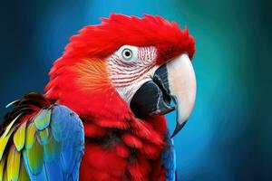 colorida escarlate arara papagaio em azul fundo. ai generativo foto