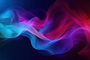 abstrato fundo com azul e roxa fluindo linhas em uma Sombrio fundo, ilustração dramático fumaça e névoa dentro contrastante vívido cores. fundo ou papel de parede, ai gerado foto