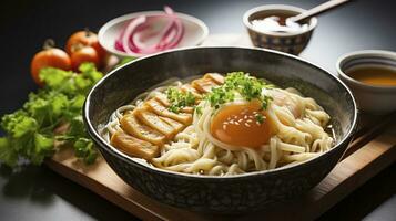 uma honrado pelo tempo deleite - udon Macarrão do japonês comida, kudzu Udon. generativo ai foto