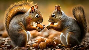 esquilos lutando para a final lanche. generativo ai foto