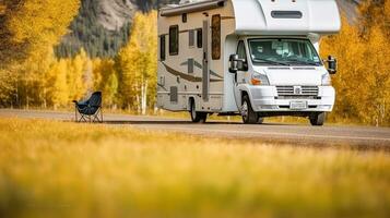 família férias dentro conforto e estilo com autocaravana, caravana carro período de férias. generativo ai foto